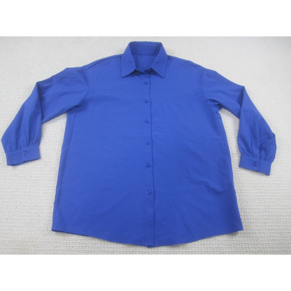 Womens Medium Blue Shirt Long Sleeve Polyester Button Down Casual‎